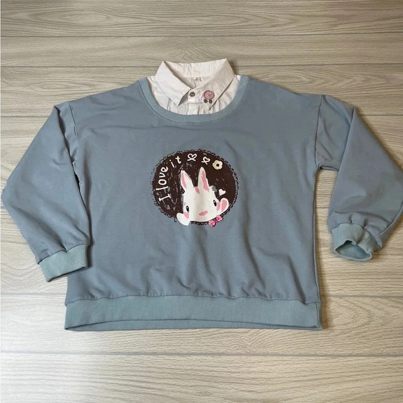 Packitcute Bunny Rabbit Blue White Collared Sweater Women’s size One Size - Picture 10 of 11